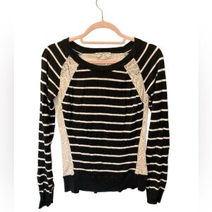 Pink Rose black white striped lace back top